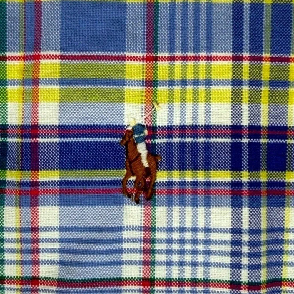 Ralph Lauren Mens XL Plaid Button Down Shirt Blue Yellow Cotton Long Sleeve